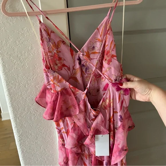 NWT MISA Damita Maxi Dress in Fire Florals Mix Pink Ruffle - Picture 10 of 10